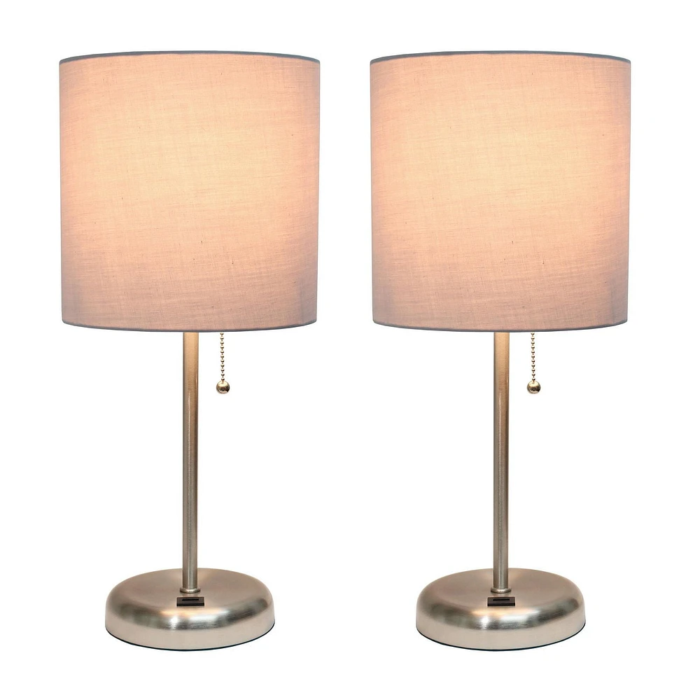 LimeLights Stick Lamp with USB charging port and Fabric Shade 2 Pack Set