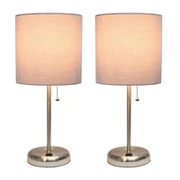 LimeLights Stick Lamp with USB charging port and Fabric Shade 2 Pack Set