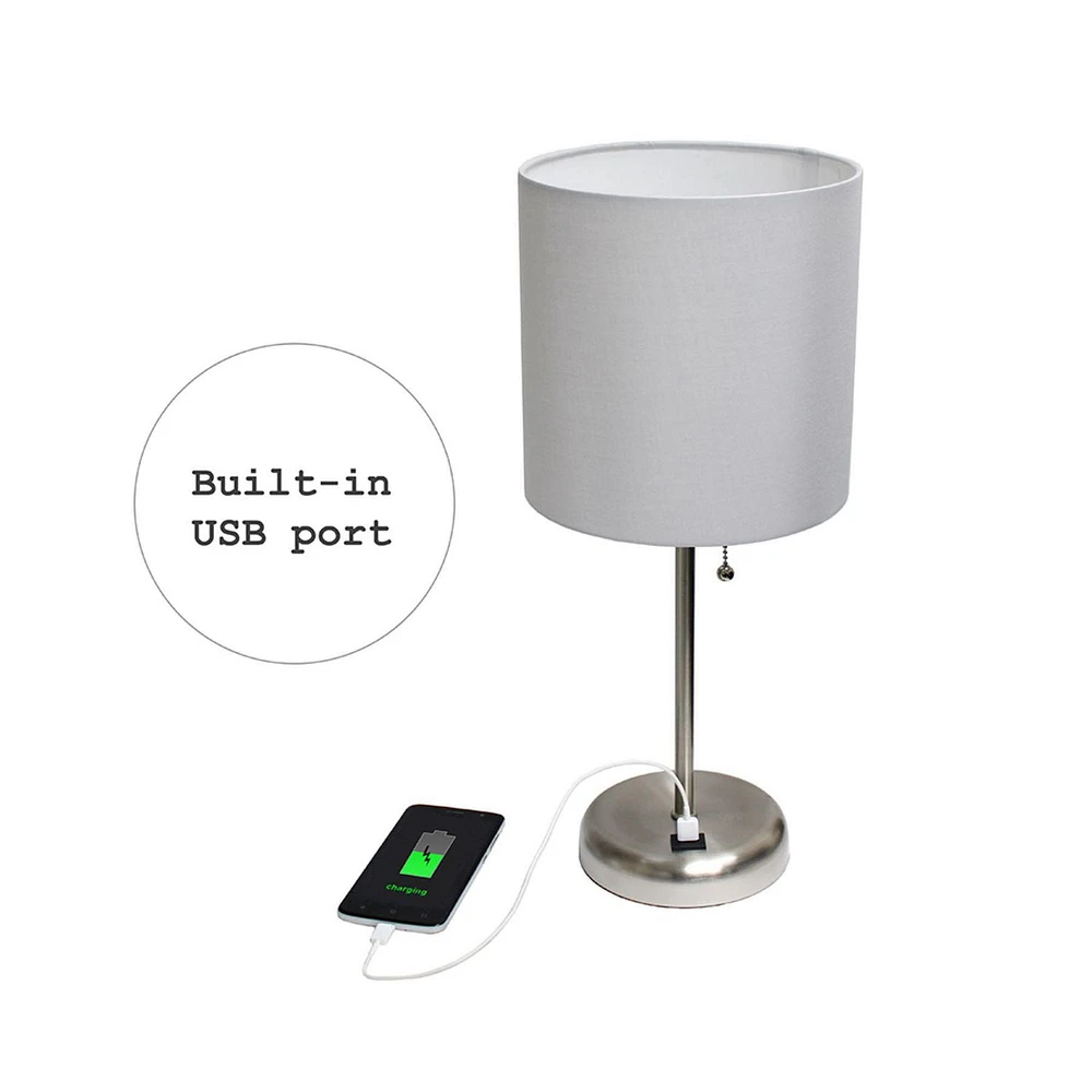 LimeLights Stick Lamp with USB charging port and Fabric Shade 2 Pack Set