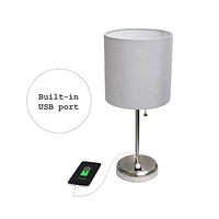 LimeLights Stick Lamp with USB charging port and Fabric Shade 2 Pack Set