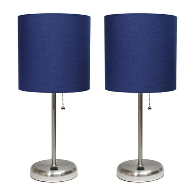 LimeLights Stick Lamp with USB charging port and Fabric Shade 2 Pack Set