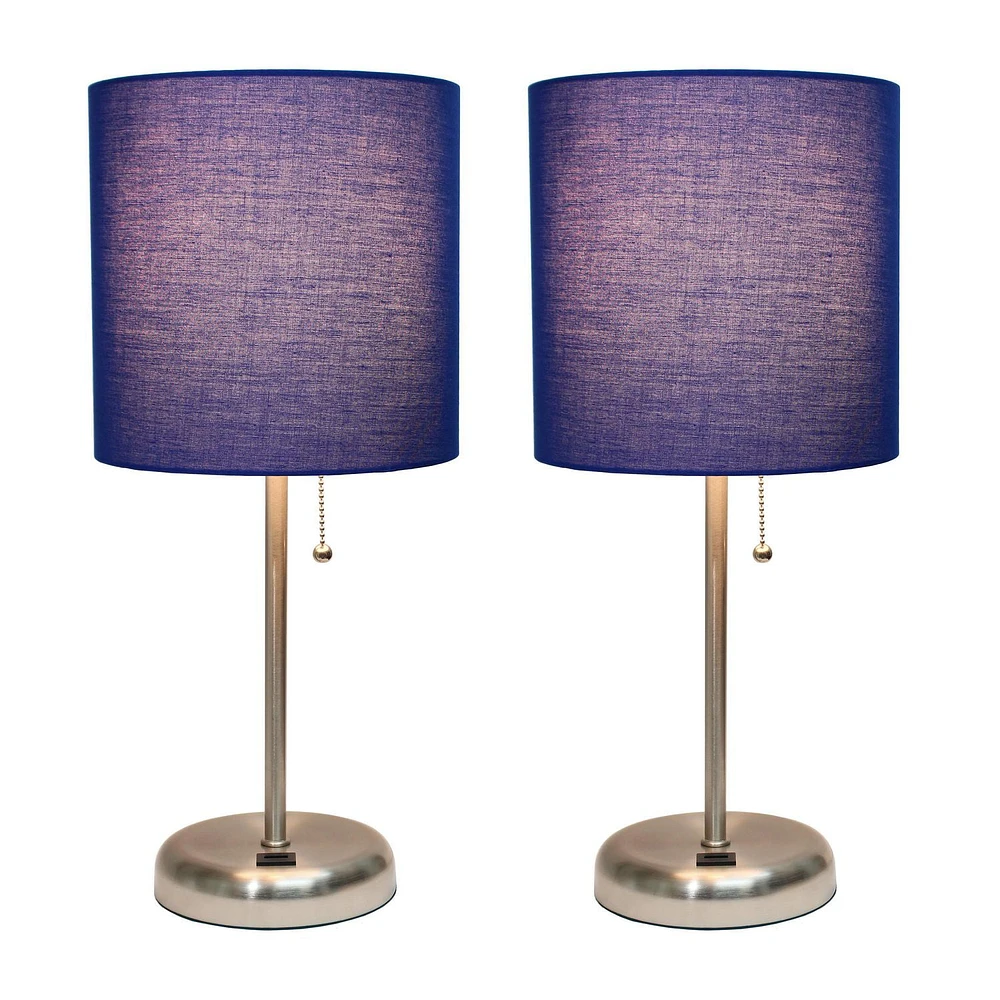 LimeLights Stick Lamp with USB charging port and Fabric Shade 2 Pack Set