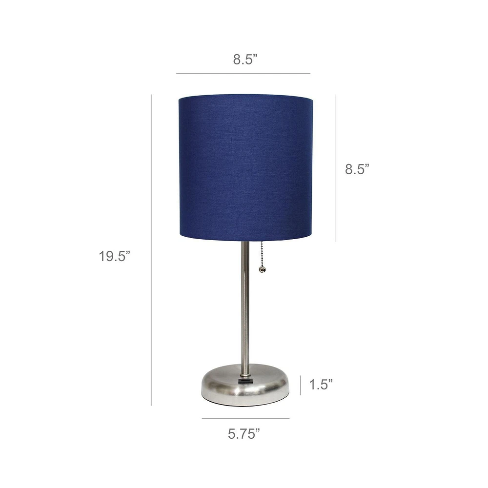 LimeLights Stick Lamp with USB charging port and Fabric Shade 2 Pack Set