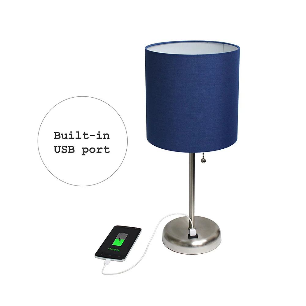 LimeLights Stick Lamp with USB charging port and Fabric Shade 2 Pack Set