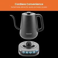 Chefman Electric 0.8L Gooseneck Kettle w/ 5 Preset Temperatures, Keep Warm Function - Black, New, 0.8L Gooseneck Kettle