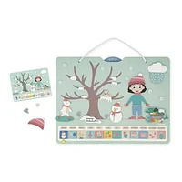 Janod - Wooden Children's Educational Calendar - 42 x 32 cm - Magnetic - 125 Magnets - Learning Time and Seasons - English Version - From 3 Years