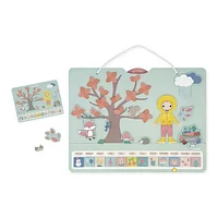 Janod - Wooden Children's Educational Calendar - 42 x 32 cm - Magnetic - 125 Magnets - Learning Time and Seasons - English Version - From 3 Years