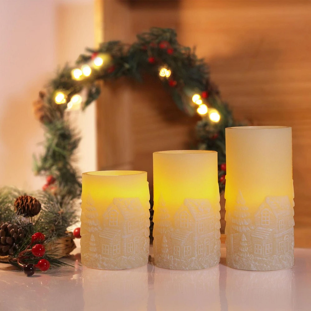 Hometrends Snow House Scene LED candle set