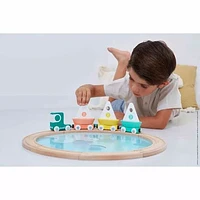 Janod - Bolid - Saling Boat Circuit -  with Tracks and Magnetic Lorry and Wagons - 20 Pieces -  Creative  Imaginative Toy - Construction Game - For Toddlers - From 2 Years + - J04629