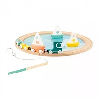 Janod - Bolid - Saling Boat Circuit -  with Tracks and Magnetic Lorry and Wagons - 20 Pieces -  Creative  Imaginative Toy - Construction Game - For Toddlers - From 2 Years + - J04629