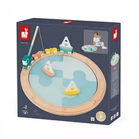 Janod - Bolid - Saling Boat Circuit -  with Tracks and Magnetic Lorry and Wagons - 20 Pieces -  Creative  Imaginative Toy - Construction Game - For Toddlers - From 2 Years + - J04629