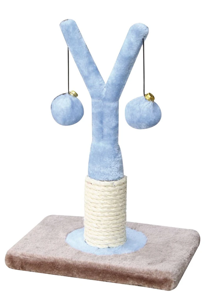 Penn Plax Y-Shaped Sisal Cat Scratching Post with Hanging Plush Swatting Toys - 12 Inches High