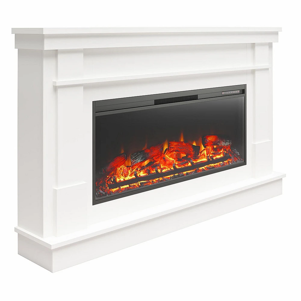 Ameriwood Home Elmcroft Wide Mantel with Linear Electric Fireplace, White