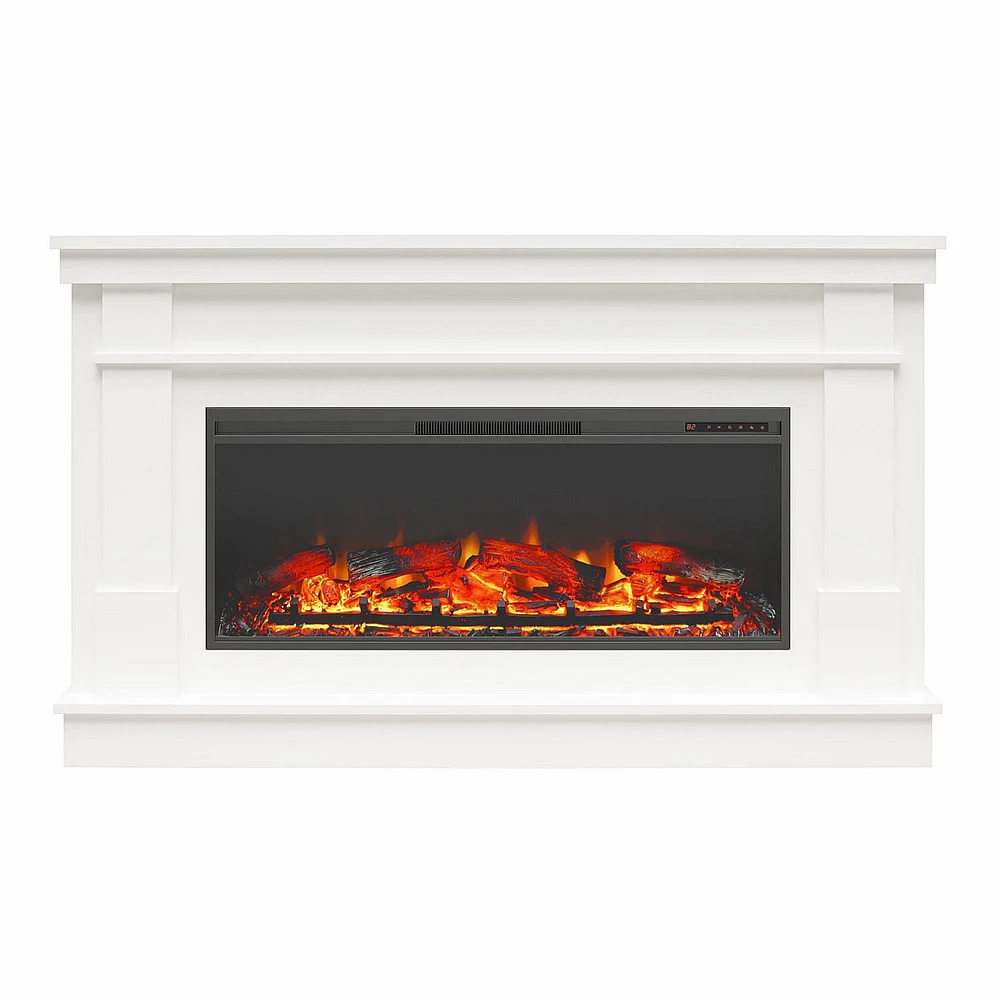 Ameriwood Home Elmcroft Wide Mantel with Linear Electric Fireplace, White