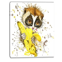 Design Art Lemur Eating Banana Graphics Art Canvas Print