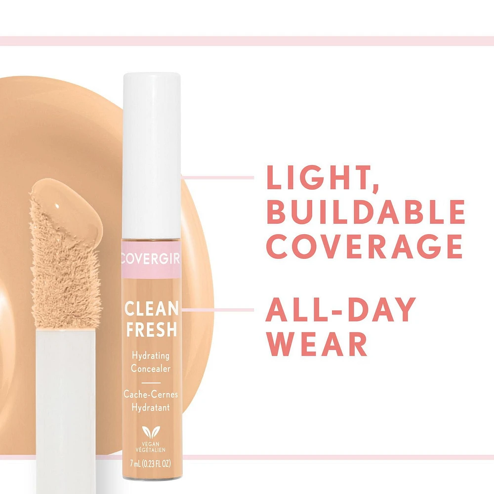COVERGIRL - Correcteur hydratant Clean Fresh, formulé sans parabènes, sulfates, huile minérale et talc, infusé avec du lait de coco et des extraits d'aloès, 100 % végétalien et sans cruauté envers les animaux Correcteur radieux & hydratant