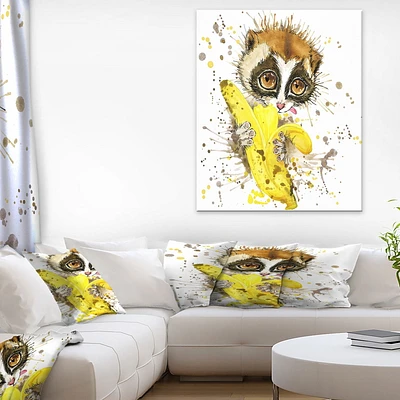 Design Art Lemur Eating Banana Graphics Art Canvas Print