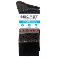 Secret® Ladies 3pk Patterned Crew Socks