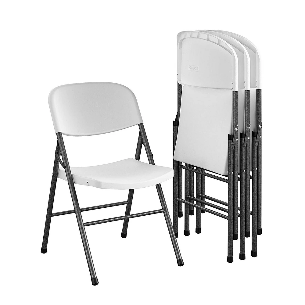 COSCO Commercial Plastic, Indoor/Outdoor Folding Chair, 300 lb. Weight Rating, Double Braced, White, 4-Pack