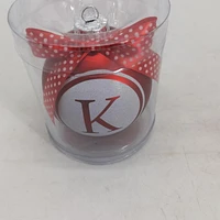 Holiday Time K Red Letter Glass Ornament