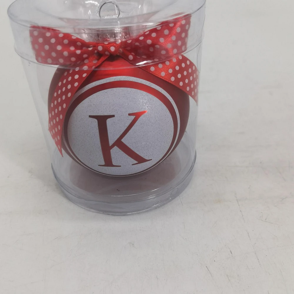 Holiday Time K Red Letter Glass Ornament