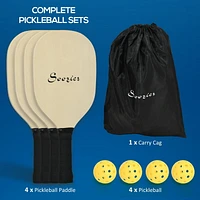 Soozier Wood Pickleball Paddles Set of 4 with 4 Balls and Carry Bag