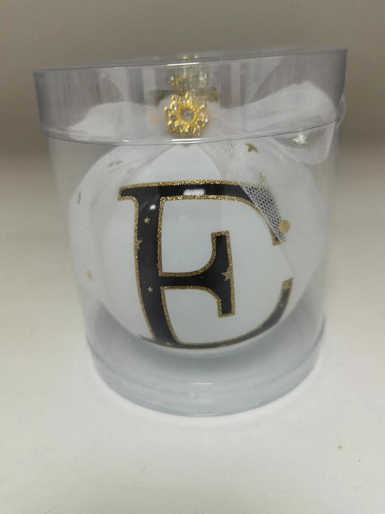 Holiday Time E White Letter Glass Ornament