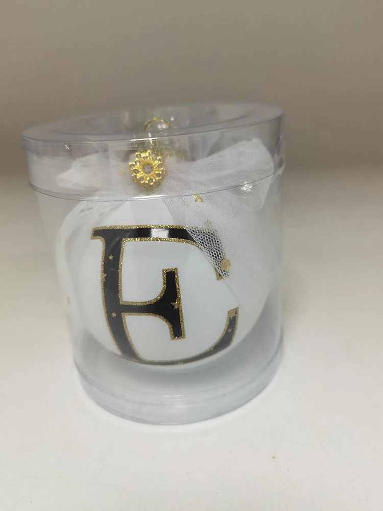 Holiday Time E White Letter Glass Ornament