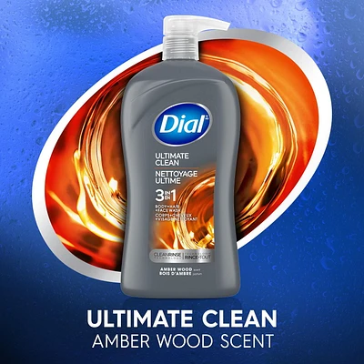 Dial Men 3in1 Body, Hair and Face Wash, Ultimate Clean, Amber Wood scent, 946ml, 1 Bottle, 946ml