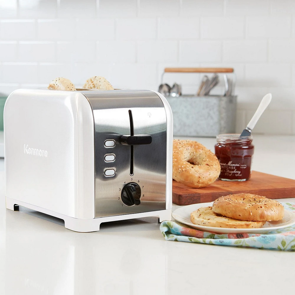 Kenmore 2 Slice Toaster Stainless Steel with Defrost Function Bagel, Cancel ,Extra Wide Slots Toasters