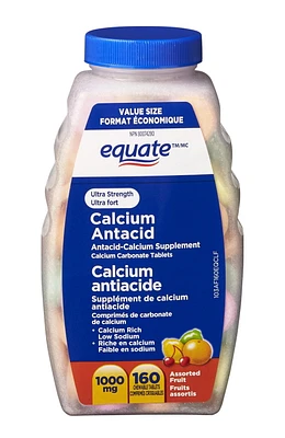 Equate Ultra Strength Calcium Antacid, Assorted Fruit 1000mg, 160 chewable tablets