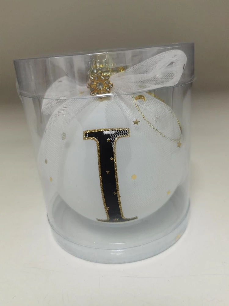 Holiday Time I White Letter Glass Ornament