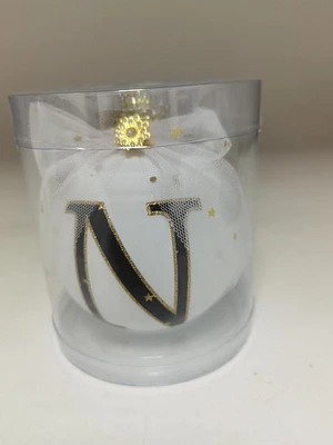 Holiday Time N White Letter Glass Ornament