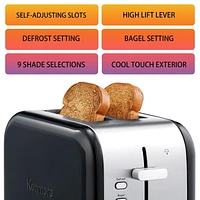 Kenmore 2-Slice Stainless Steel Toaster, Dual Controls, Extra Wide Slots, Bagel and Defrost Functions