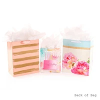 Hallmark Gold and Pink Gift Bag Assortment (Pack of 3: 2 Large 13" and 1 Medium 9") for Birthdays, Mother's Day, Anniversaries and More