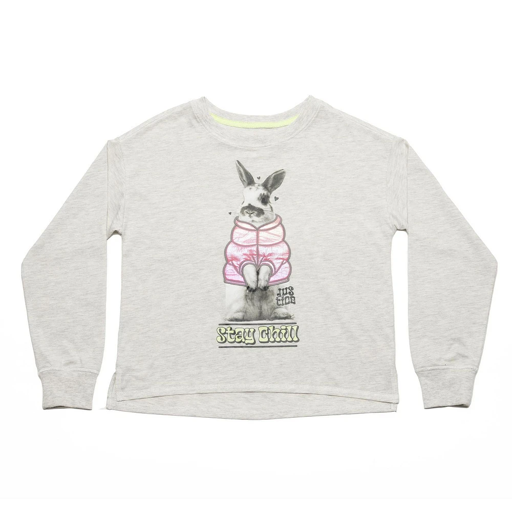 Justice Girls Bunny Puff Jacket Long Sleeve Crew