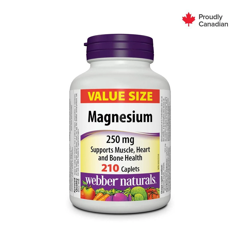 Webber Naturals Magnesium 250 mg Caplets, 210 Caplets
