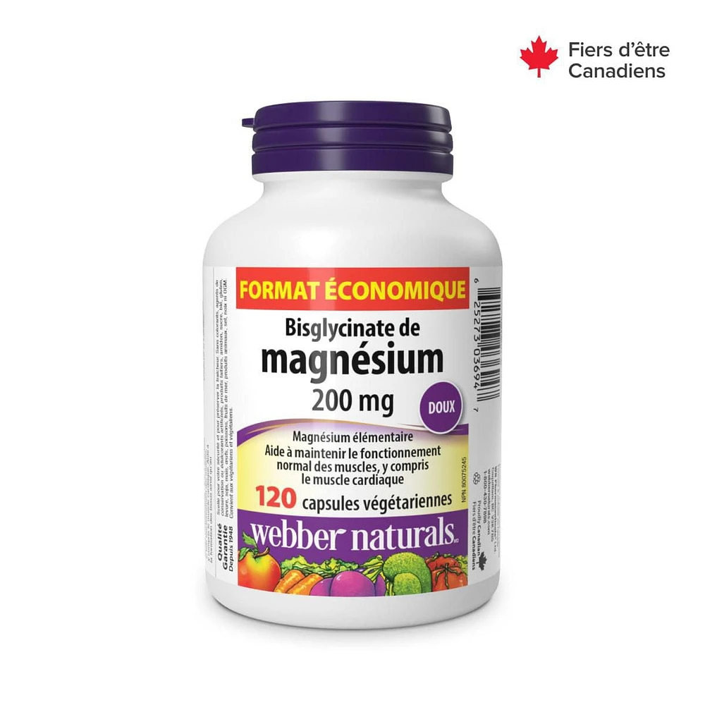 Webber Naturals Magnesium Bisglycinate 200 mg Vegetarian Capsules, 120 Vegetarian Capsules