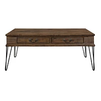 Topline Home Furnishings Rectangular Coffee Table with 2 Drawers, Rustic Oak