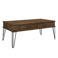 Topline Home Furnishings Rectangular Coffee Table with 2 Drawers, Rustic Oak