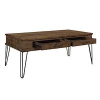 Topline Home Furnishings Rectangular Coffee Table with 2 Drawers, Rustic Oak