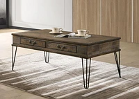 Topline Home Furnishings Rectangular Coffee Table with 2 Drawers, Rustic Oak