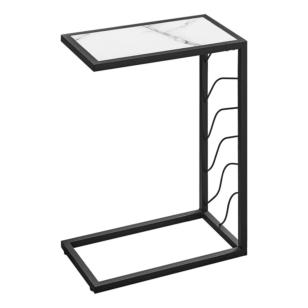 Monarch Specialties Accent Table, C-shaped, End, Side, Snack, Living Room, Bedroom, Metal, Laminate, White Marble Look, Black, Contemporary, Modern