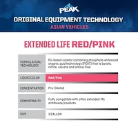 PEAK® OET Extended Life Red/Pink 50/50 Pre-Diluted Antifreeze+Coolant for Asian Vehicles, 3.78 Liters, PEAK OET AFC 50/50 Asian Red