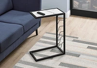 Monarch Specialties Accent Table, C-shaped, End, Side, Snack, Living Room, Bedroom, Metal, Laminate, White Marble Look, Black, Contemporary, Modern