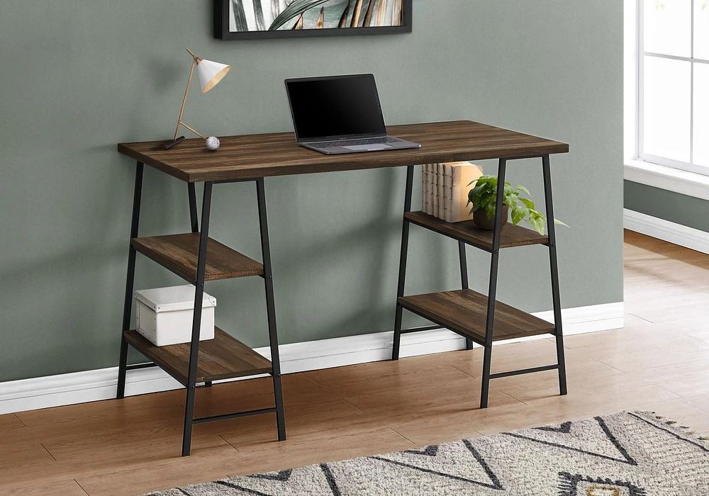 Monarch Specialties Computer Desk, Home Office, Laptop, Storage Shelves, 48"l, Work, Metal, Laminate, Brown, Black, Contemporary, Modern