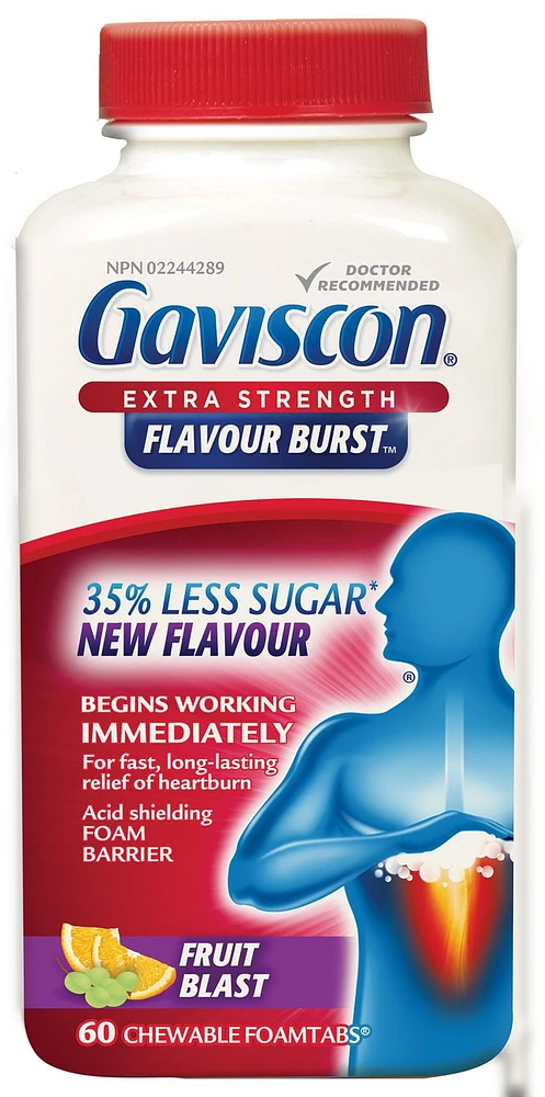 Gaviscon Extra Strength Flavour Burst Fruit Blast Tablets, 60 CHEWABLE FOAMTABS