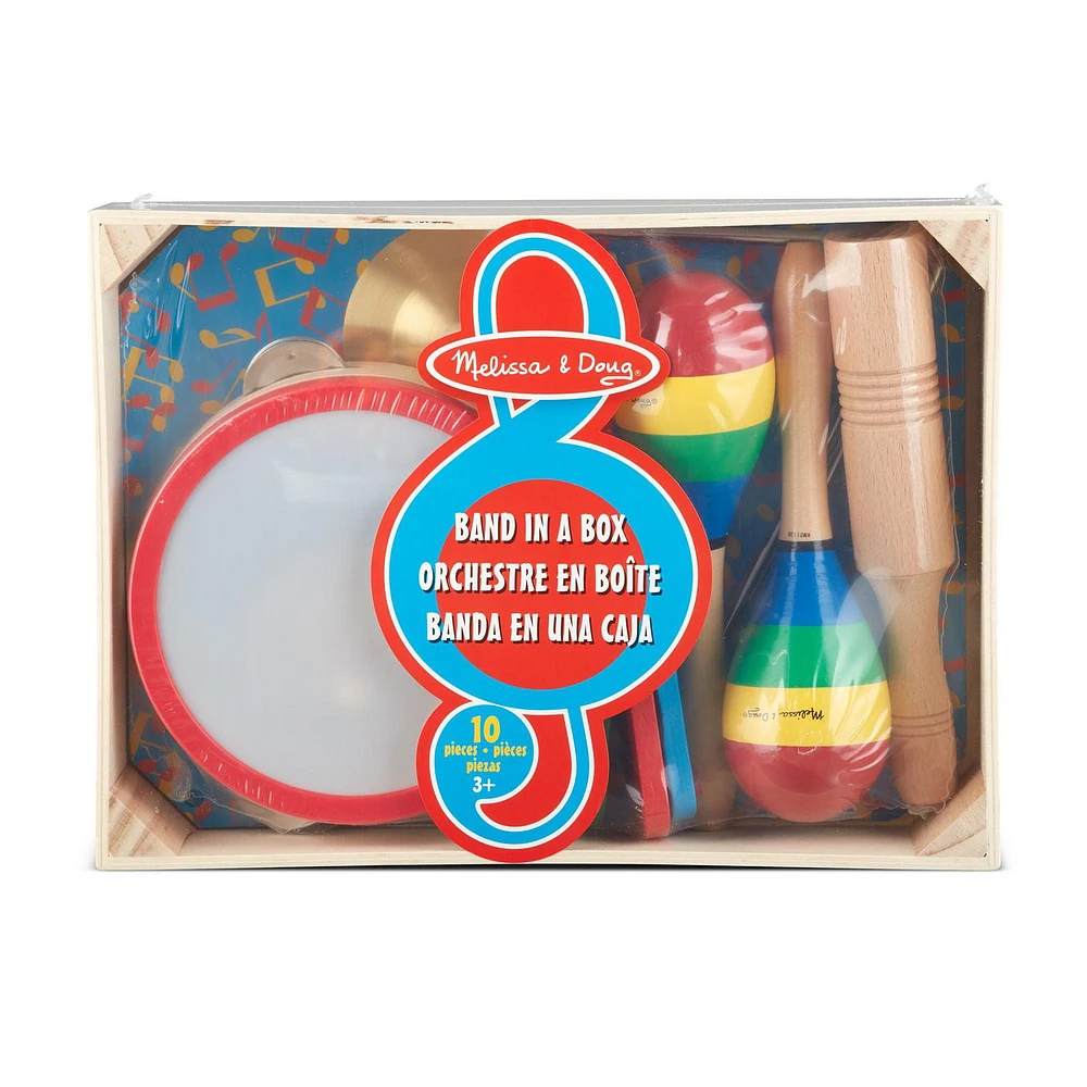 Melissa & Doug Band-in-a-Box Clap! Clang! Tap! - 10-Piece Musical Instrument Set, Band Set