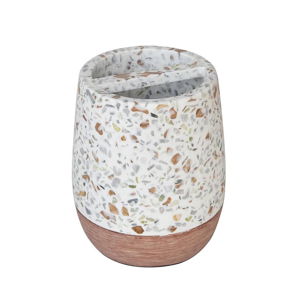 hometrends Tan Terrazzo Toothbrush Holder, sandstone terrazzo toothbrush holder holds toothbrushes and toothpaste, Sandstone terrazzo