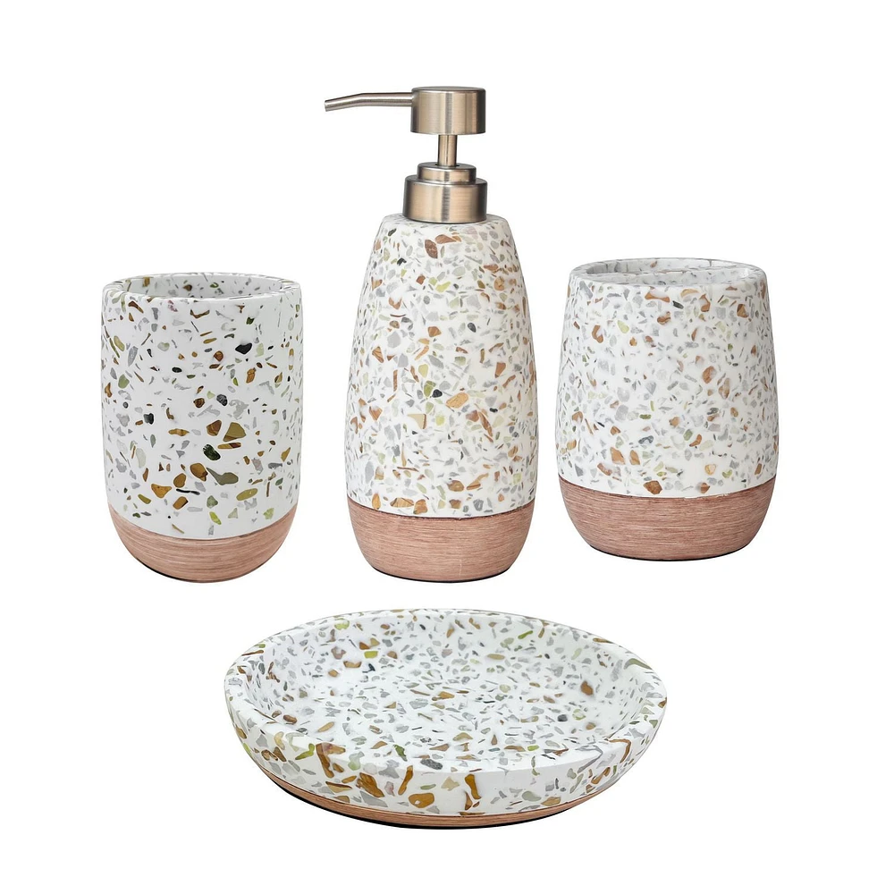 hometrends Tan Terrazzo Toothbrush Holder, sandstone terrazzo toothbrush holder holds toothbrushes and toothpaste, Sandstone terrazzo